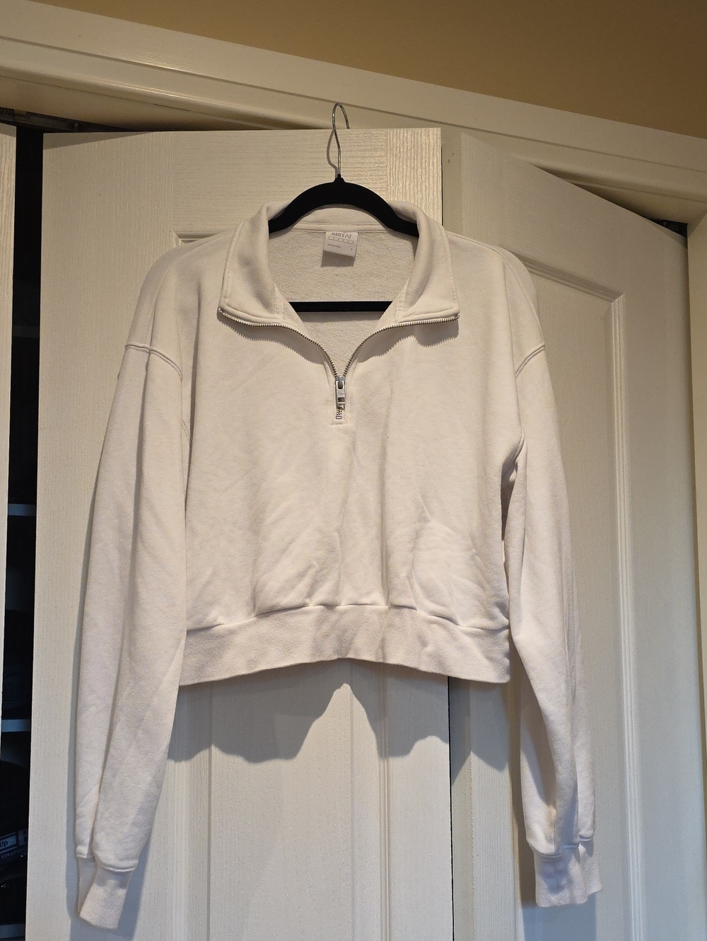 TNA White Cropped Quarter-Zip Sweatshirt